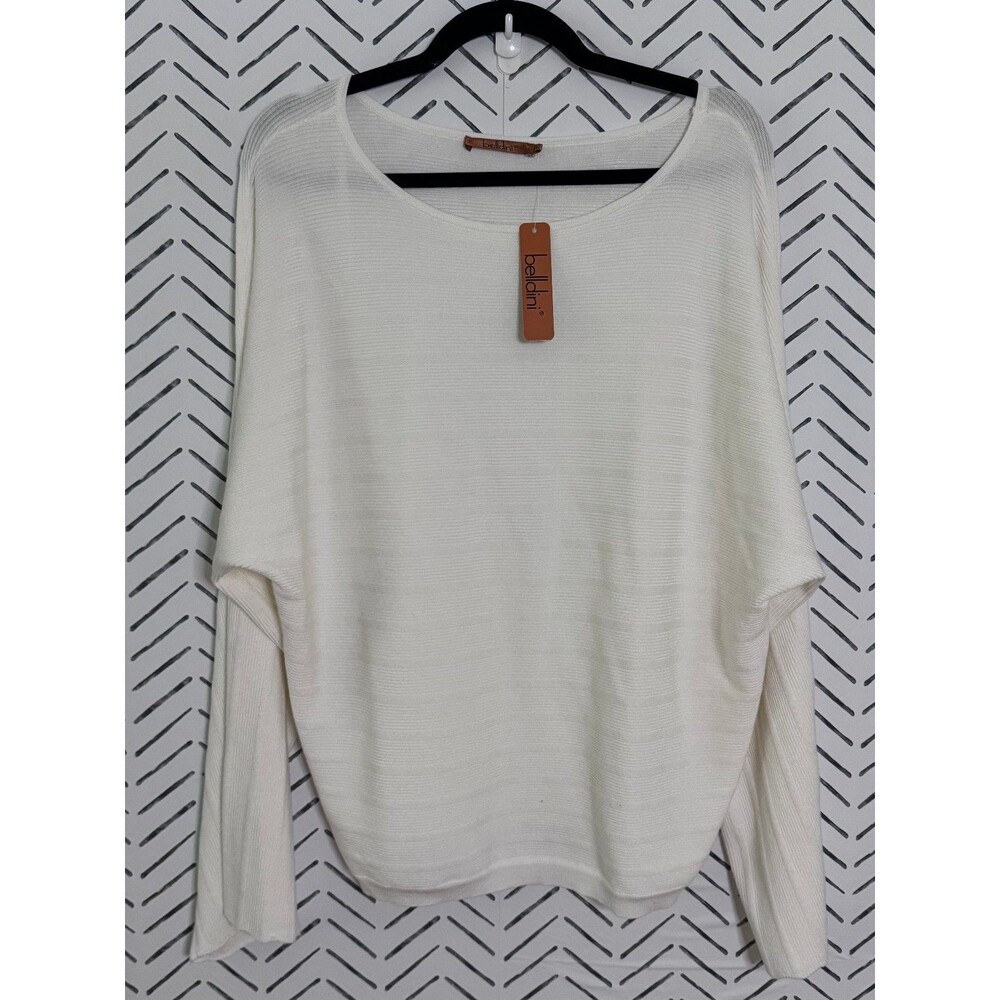 NWT Belldini Women's Winter White Oversized Striped Sweater‎ Size Large